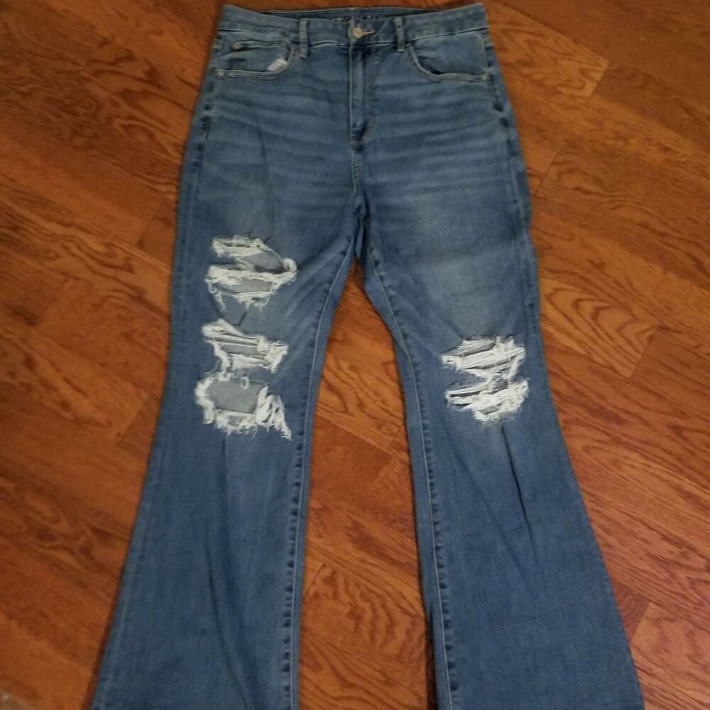 American Eagle Outfitters Distressed Blue Flare Jeans